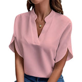Summer New V-Neck Shirt Women Solid Color Casual Buffet