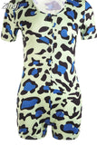 Women Sexy V-Neck Bodycon Bodysuit Casual Printed Button Sleepwear Jumpsuit Shorts Romper Leotard Sexy Ladies Summer Pajamas