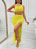 Women's Wear 2025 Summer Casual Solid Color Diagonal Collar Dress Slit