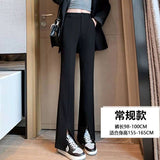 Zingj High Waist Slit Micro Bell Bottom Pants Children Autumn Thin Casual Pendant Feeling Floor Pants Straight Suit Pants-Outfit