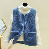 Fleece Vest Women Winter Waistcoat Women Thermal Vest Female Sleeveless Jacket Women Zipper Loose Waistcoat Ladies