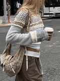 Super Crop Long Sleeve Striped Crochet Knit Top- Outfit