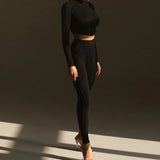 Women Long Sleeve Patchwork Crop Tops Long Pants Two Piece Set Tracksuit 2025 Spring Autumn Clothes Wholesale Items 211-1-Outfit