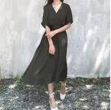 Zingj New South Korean Chic Receive V Collar Trend Royal Sister Fashion Sexy Loose Waist Loose Elegant