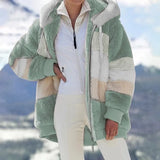 Women's Winter 2021 New Loose Plush Stitching Hooded Cardigan Women's