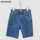 Casual Summer Half Denim Shorts for Women High Waist Loose Pockets Female Straight Jeans Shorts 2021 Ladies