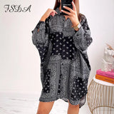 2021 Long Sleeve Shirt Dress Print Women Blue Oversized Autumn Beach Sexy Loose Vintage Fashion Mini 90s Casual
