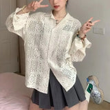 Zingj Hollow Out Shirt Coat Female Spring And Summer Korean Design Sense Small Sunscreen Shirt Loose Casual Long Sleeve