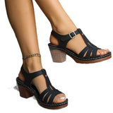 New Roman Sandals Summer Women's Large Car Sewing Toe Weaving Coarse High Heel