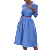 Spot 2025 Autumn And Winter New Fashion Temperament Long Sleeve Striped Shirt Suit Skirt Two