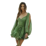 Spring Women's Dress Sexy Hottie Skylit Lantern Sleeve V Collared Shoulder