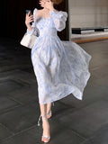 Summer Casual Elegant Midi Dress Ladies Vintage Long Sleeve Party Vestidos Female Holiday