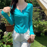 Zingj Long Sleeve Design Sense Niche Bottom T-Shirt Female 2024 New Milk Sweet V Collar Slim Knit Short Jacket-Outfit