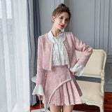 2021 Winter Autumn Women's Clothing Outfit Fashion Socialite Long-sleeve Tweed Coat Shirt Short Skirt Three Piece