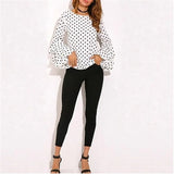 Polka Dot Shirts Spring Fashion O Neck Long Sleeve Blouse Femininas Casual Black And White Tops Plus Size Shirt
