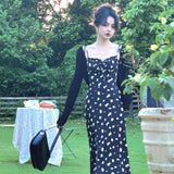 Sling Dress for Women Slim Fit Backless Floral Split Design Vintage Long Dress Banquet Outdoor