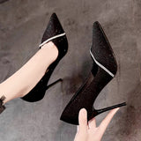 New High-Heeled Student Etiquette Shoes Women Spring And Summer Black Fine Heel Pointed Light Face Professional