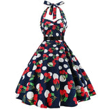 Women Polka Dot Print Summer Dress Sexy Retro White Halter Vintage Dress 2022 Robe Femme Pin Up Rockabilly Party