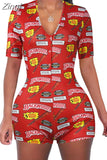 Women Sexy V-Neck Bodycon Bodysuit Casual Printed Button Sleepwear Jumpsuit Shorts Romper Leotard Sexy Ladies Summer Pajamas