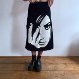 Gothic Face Portrait Print Midi Skirt E-girl Vintage High Waist Double Layers Mesh Straight Skirt Women Punk