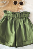 Women Casual High Waist Loose Cotton Short Pants 2023 Summer Elegant Sweet Girls All-Match Wide Leg Shorts With Belt