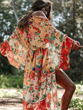 Bohemian Floral Printed Front Open Summer Women Beach Wear Wrap Dress Chiffon Tunic Sexy Sarongs Robe de Plage Pareo