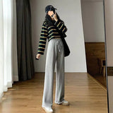 Zingj New Fall 2024 Gray Wide Leg Pants Women's High Waist Hanging Sense Casual Sports Pants Loose Show Thin Straight Guard Pants-Outfit
