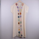 Queens Women Colorful Embroidery Short Sleeve Beach Sexy Loose Bohemian Maxi Dress Ladies V-neck Boho Sundress