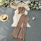 Zingj Seaside Vacation Set Women's Summer Knit Tassel Hanging Neck Top High-Waisted Hollowed-Out Trousers Two-Piece