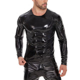 Zingj Men's PVC High Bright Patent Leather Coat Sexy Slim Leather Coat No Odor Size