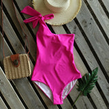 New One Piece Swimsuit Women One Shoulder Swimwear Print Bathing Suits Beach Wear Swim Monokini Sexy Bodysuit