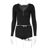 2024 Women's Sexy Low-Breast V-Neck Long-Sleeved Top Sports Style Shorts