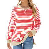 Zingj New 2024 Round Collar Stripe Splicing Split Loose Hoodie Top-Outfit