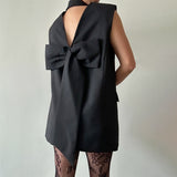 Summer Niche New Fashion Temperament V-Neck Bow Design Sense Sleeveless Short Suit Dress