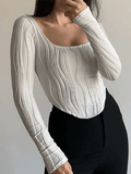 Asymmetric Creped White Long Sleeve Crop Top- Outfit