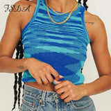 2021 Knit Crop Top Women Sleeveless Basic T Shirts Casual Summer Off Shoulder Blue O Neck Tank Top Vintage