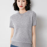 Zingj Female Round Collar Loose T-Shirt Inside Build Sweater Spring Autumn Base Outside Wear Short Sleeve Hair-Outfit