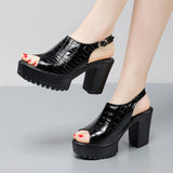 Mouth Patent Leather Crocodile High Heel Sandals Summer White Wedding Shoes Waterproof Table Thick Cheongsam Walking Shoes Coarse Heel Women's