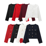 Women's Solid Color Coat 2025 Spring Commuter Leisure Buckle Dress Short Long-Sleeved Round-Neck
