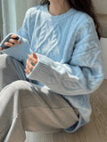 Crew Neck Cable Knit Pullover Sweater- Outfit