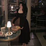 New Women Midi Dress Winter French Style Elegant Party Long Sleeve Female