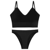 Women Seamless Bra Set Sexy Low Waist Panties Wire Free Bra Bralette Padded Lingerie Brassiere Soft Female Underwear