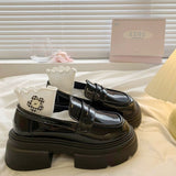 Zingj Simple Black Round Head Thick Bottom Small Leather Shoes Female 2023 New Autumn Retro One Foot Pedal Thick Heel Loafers-Outfit