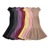 Zingj Trendy Women's Dress Tall Man Step By Step Lotus Short-Sleeved Dress Square Collar Retro Physique Fishtail Long