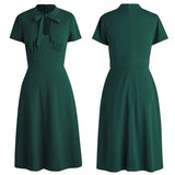 2022 Women Casual Dress Retro Vintage Solid Party Sundress 50s 60s Red Green Black Blue A Line Swing Tunic Midi