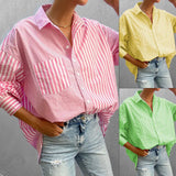 Spot Spring 2025 New Women's Fashion Temperament Lapel Loose Long Sleeve Striped