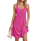 Zingj Summer New Round Collar Sleeveless Solid Color Casual Sling Dress Female-Outfit
