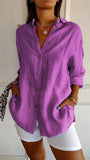 New Single-Dran Buckle Folding Collar Shirt Burst Lady Solid Color Can Sleeve