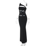 Black One Shoulder Slit Design Maxi Dress- Outfit