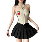 Zingj 2024 Summer Women's Tie Design Hanging Letter Print Slim Vest-Outfit